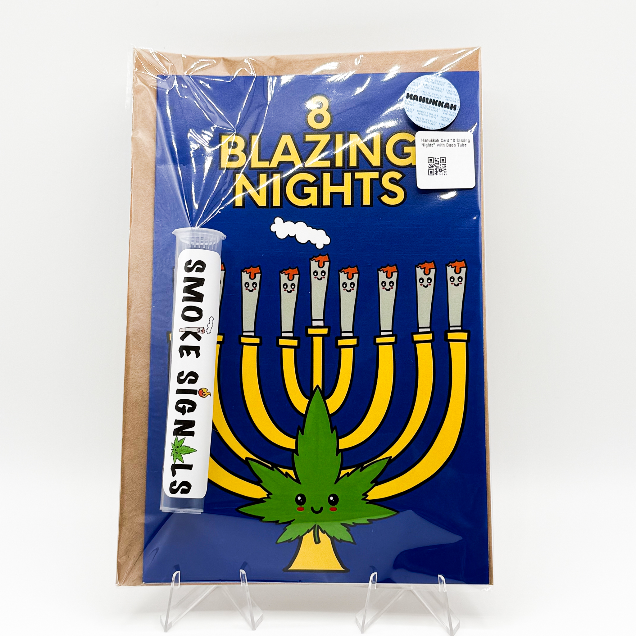 Photograph of product: Hanukkah Card "8 Blazing Nights" with Doob Tube