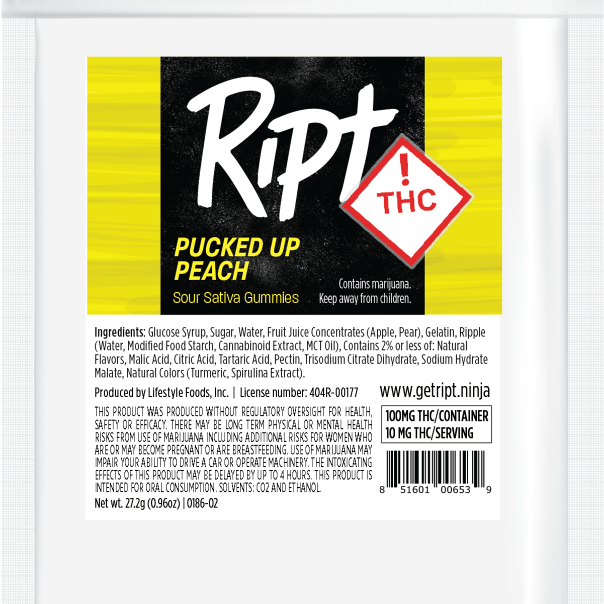 Photograph of product: Pucked Up Peach (S) 100mg Sour Gummies