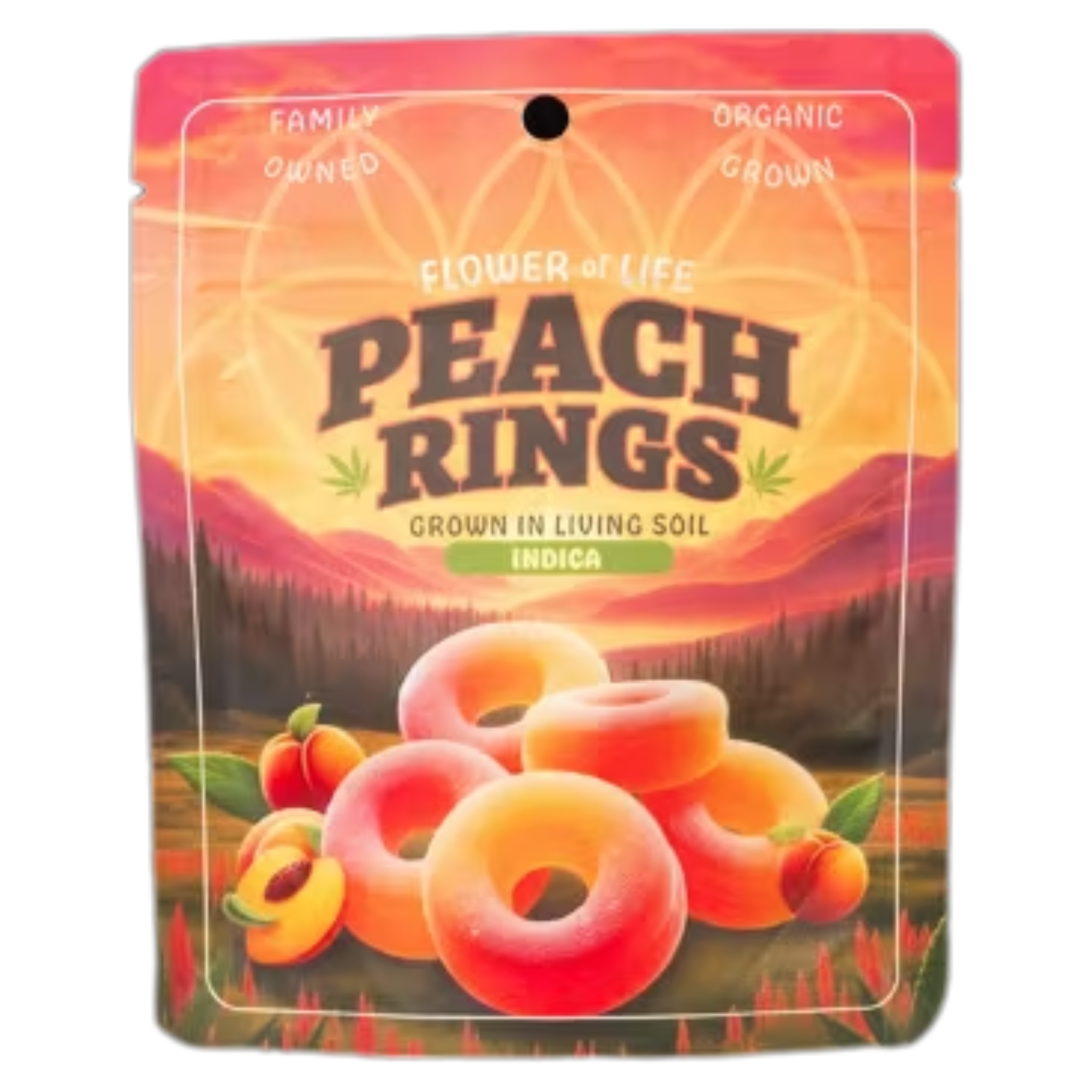 Photograph of product: Flower Of Life | Peach Rings | Pre-Pack - 3.5g