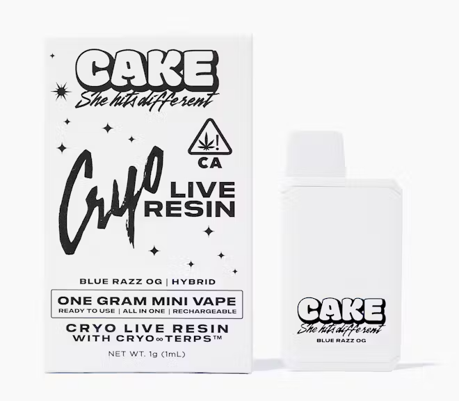 Photograph of product: Cake Blue Razz OG Hybrid Cryo Live Resin All In One 1g
