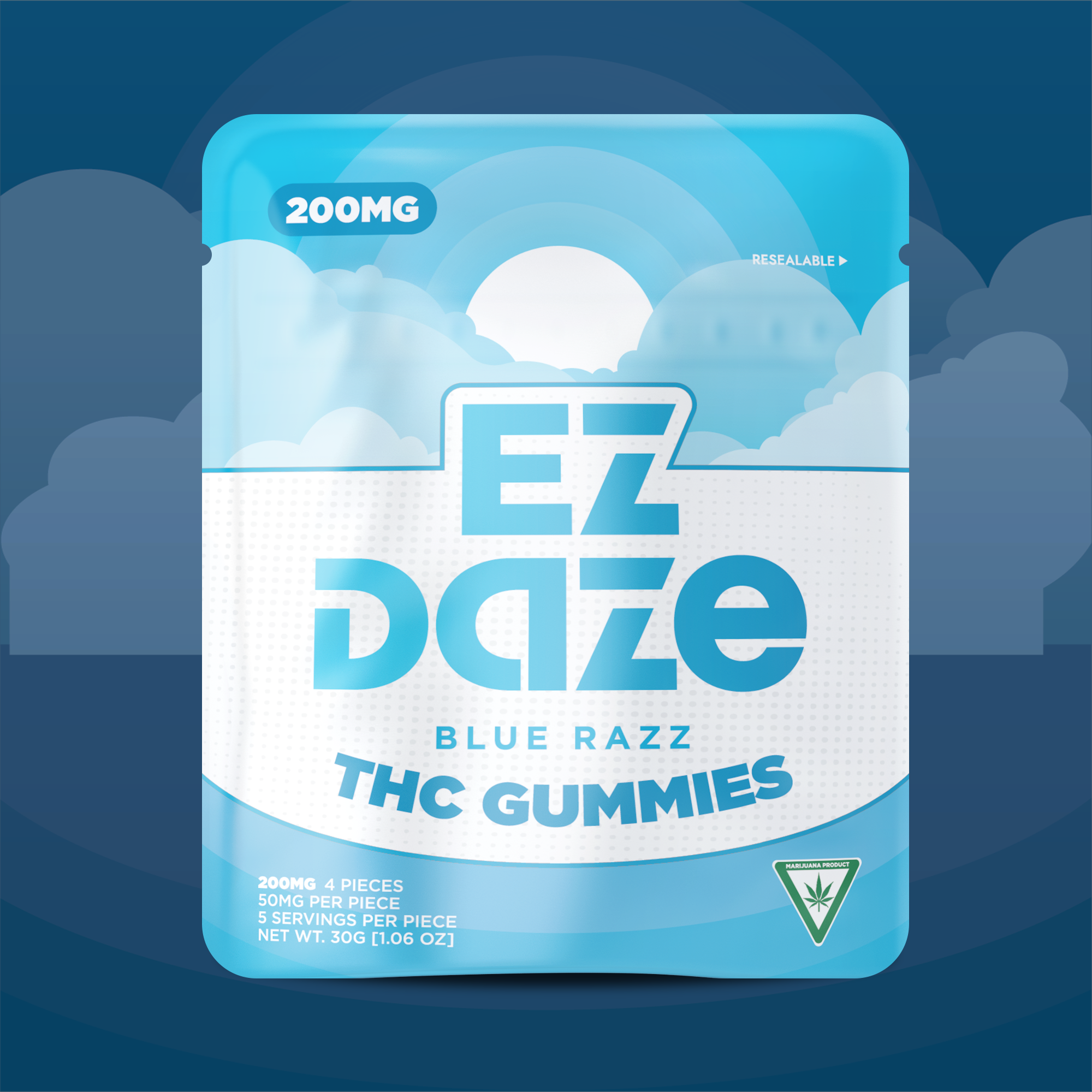 Photograph of product: EZ Daze 200MG Gummies - Blue Razz