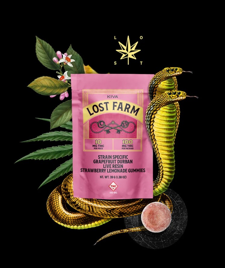 Photograph of product: Lost Farm - Live Resin Gummies Grapefruit Durban x Strawberry Lemonade 10pk - 100mg