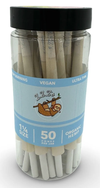 Photograph of product: Accessories | ZZZ's Rolling | Stoner Sloth Unbleached Organic Hemp 1-1/4" Cones | 50 pack
