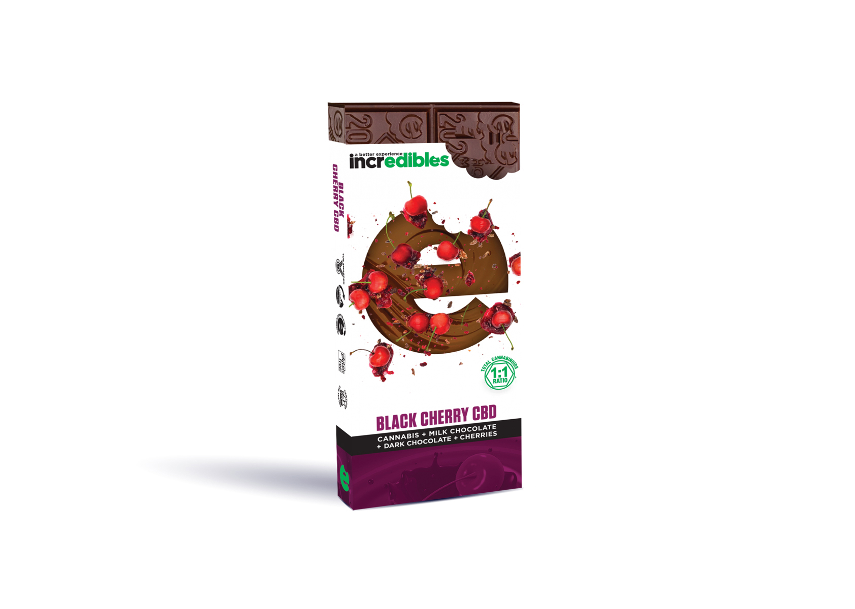 Photograph of product: Incredibles: Black Cherry CBD Bar | 500mg:500mg