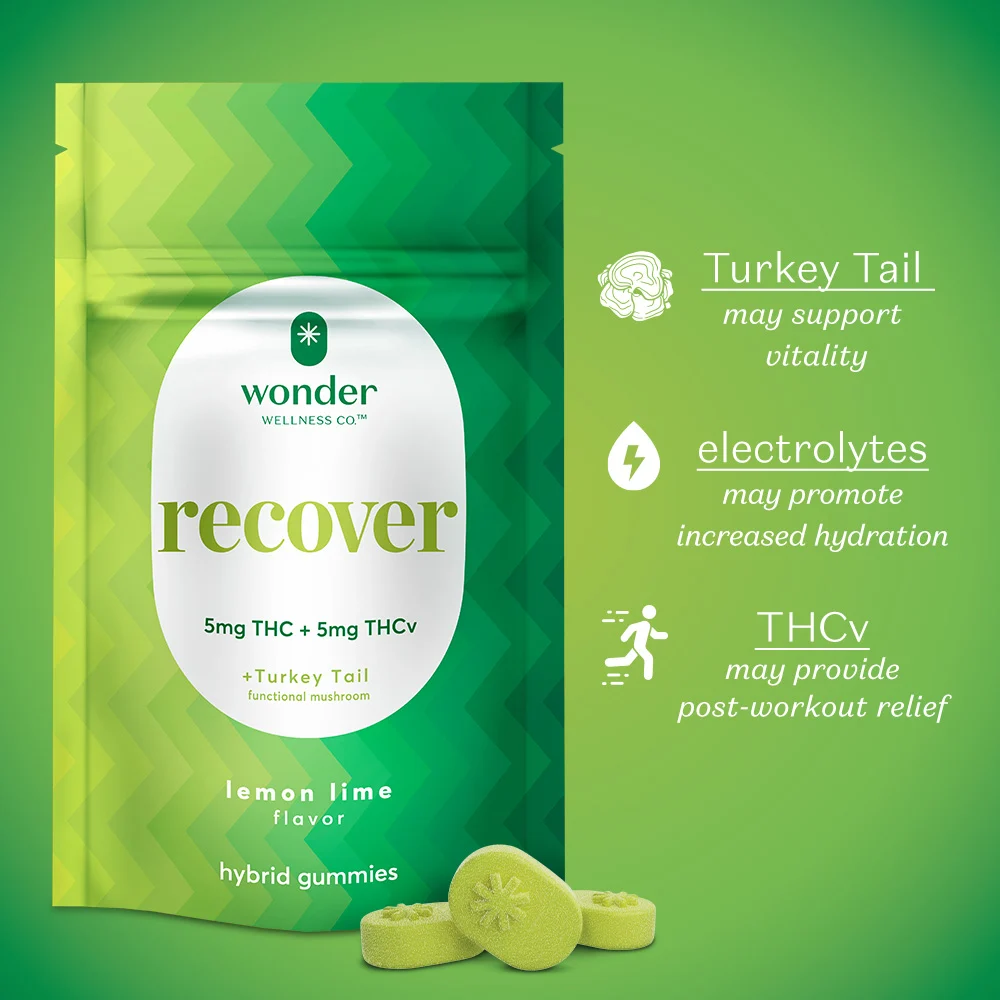 Photograph of product: WONDER Gummies 100mg: Recover Lemon Lime 1:1 TH-oui:TH-ouiV 20pc