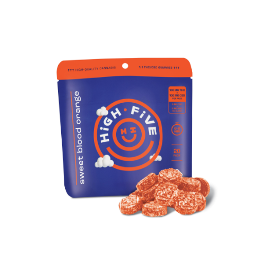 Photograph of product: HIGH FIVE 100MG 1:1 SWEET BLOOD ORANGE GUMMIES