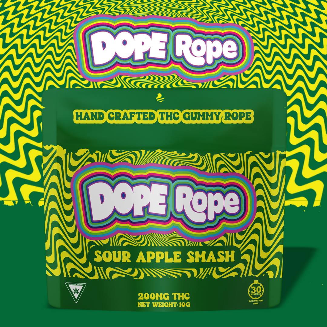 Photograph of product: Dope Rope 200mg Gummy - Sour Apple Smash