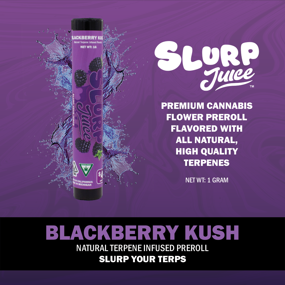 Photograph of Product: Nom Nom Slurp Juice Blackberry Kush 1g Infused Preroll
