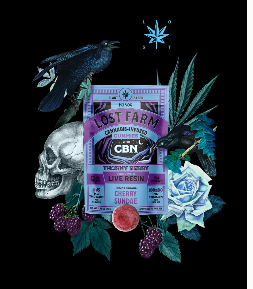 Photograph of product: Lost Farm 1:1 Cherry Sundae x Thorny Berry Live Resin Gummies 100mg 20pk (TH-oui:CBN)