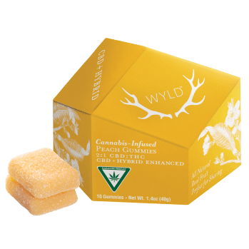 Photograph of product: Wyld Peach 2:1 100mg CBD/50mg TH-oui Gummies Rec