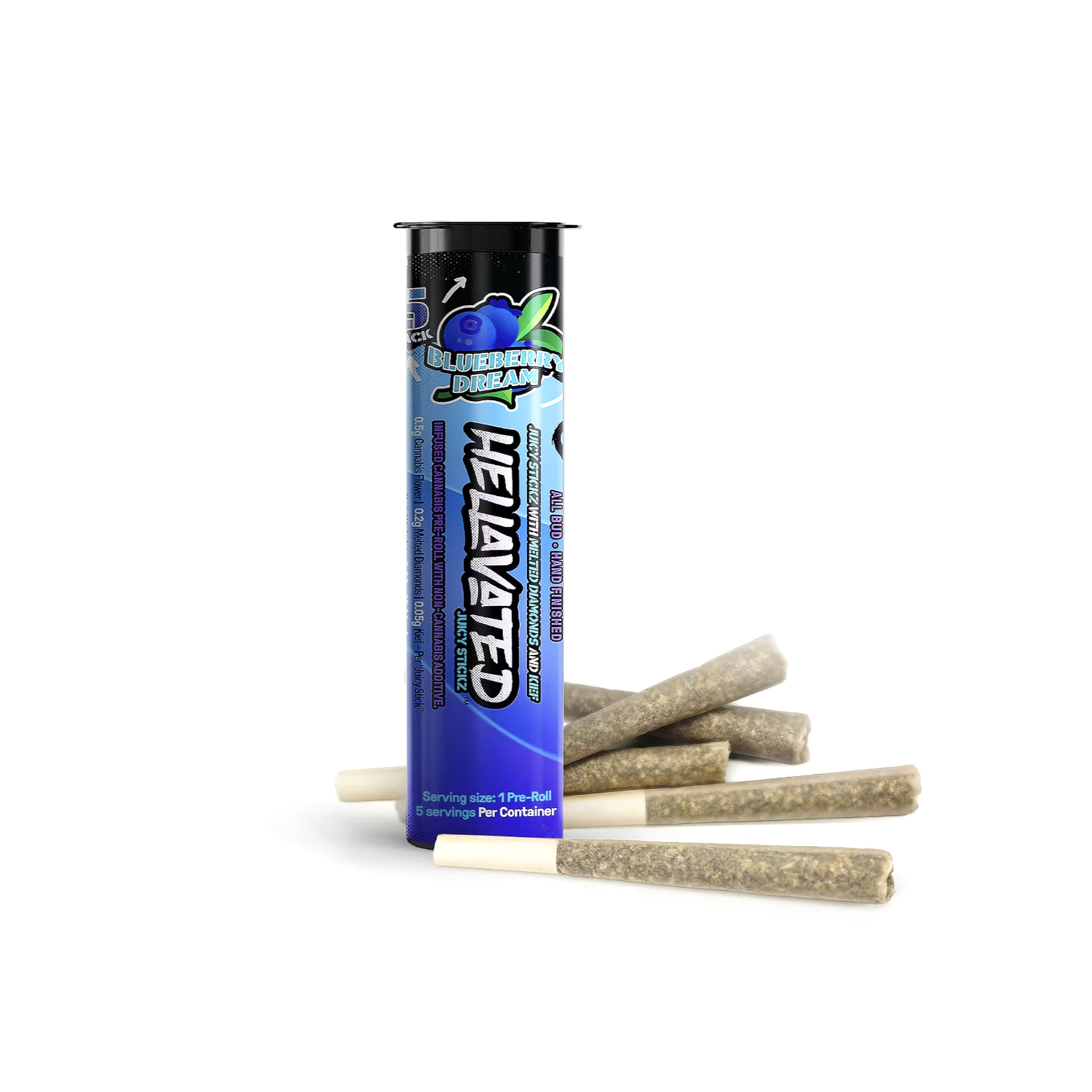 Photograph of product: Hellavated - Blueberry Dream Infused Pre-roll 5pk - 3.92g