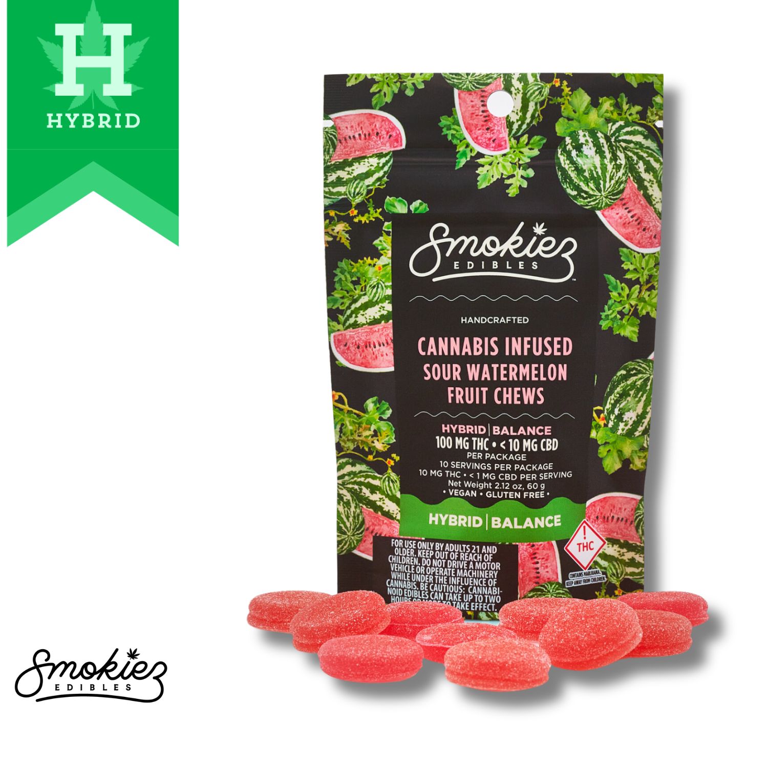 Photograph of product: Smokiez | Edibles TH-oui | Gummies | 10pk | Sour Watermelon | 100mg