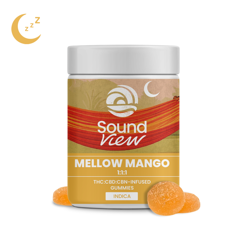 Photograph of product: Mellow Mango CBD:CBN Gummies T4.93 C4.87 N4.73 20pk (8-00113)