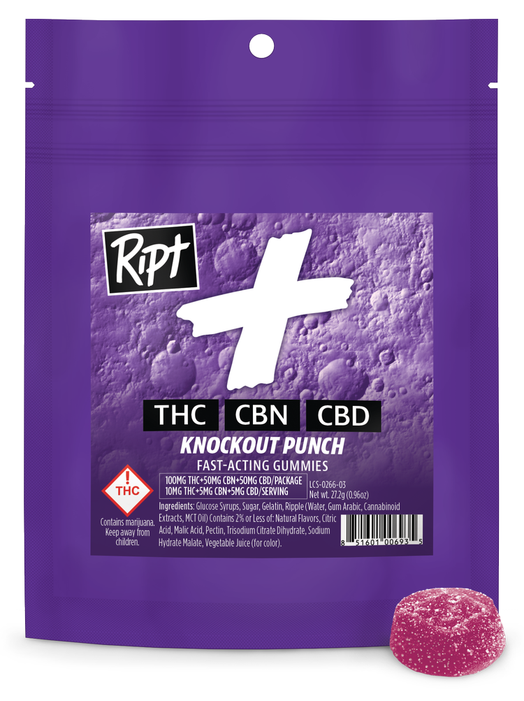 Photograph of product: Ript PLUS Knockout Punch Sleep 100mg:50mg:50mg TH-oui:CBN:CBD