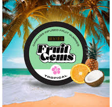 Photograph of product: Green Gold Munchas Tropical Fruit Gems Gummies 100mg