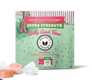 Photograph of product: Edible - Betty's Eddies - Strawberry Fruit Chews Extra Strength (H) - 50mg