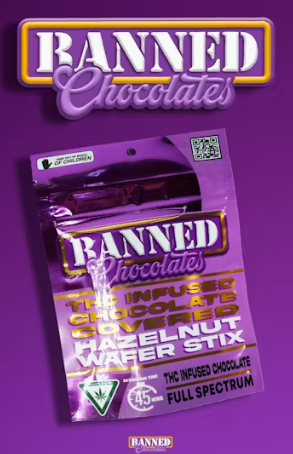 Photograph of product: Banned Chocolates - Chocolate Wafer Stix - 200mg 3pk
