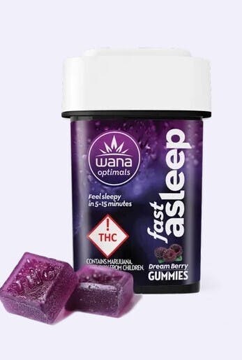 Photograph of product: Wana Quick Gummies - Dream Berry Fast Asleep (20mg TH-oui/100mg CBD/20mg CBG/20mg CBN)
