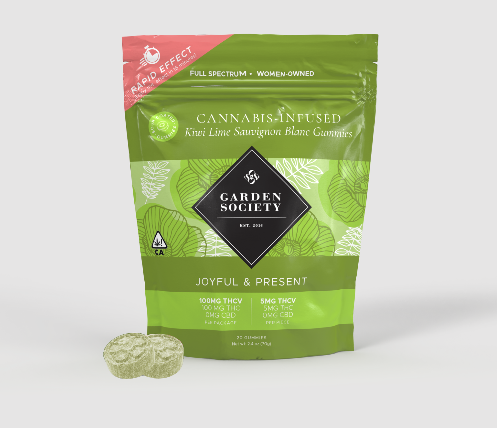Photograph of product: Kiwi Lime Sauv Blanc - 100mgTH-ouiV:100mgTH-oui Gummies 20pk | Garden Society