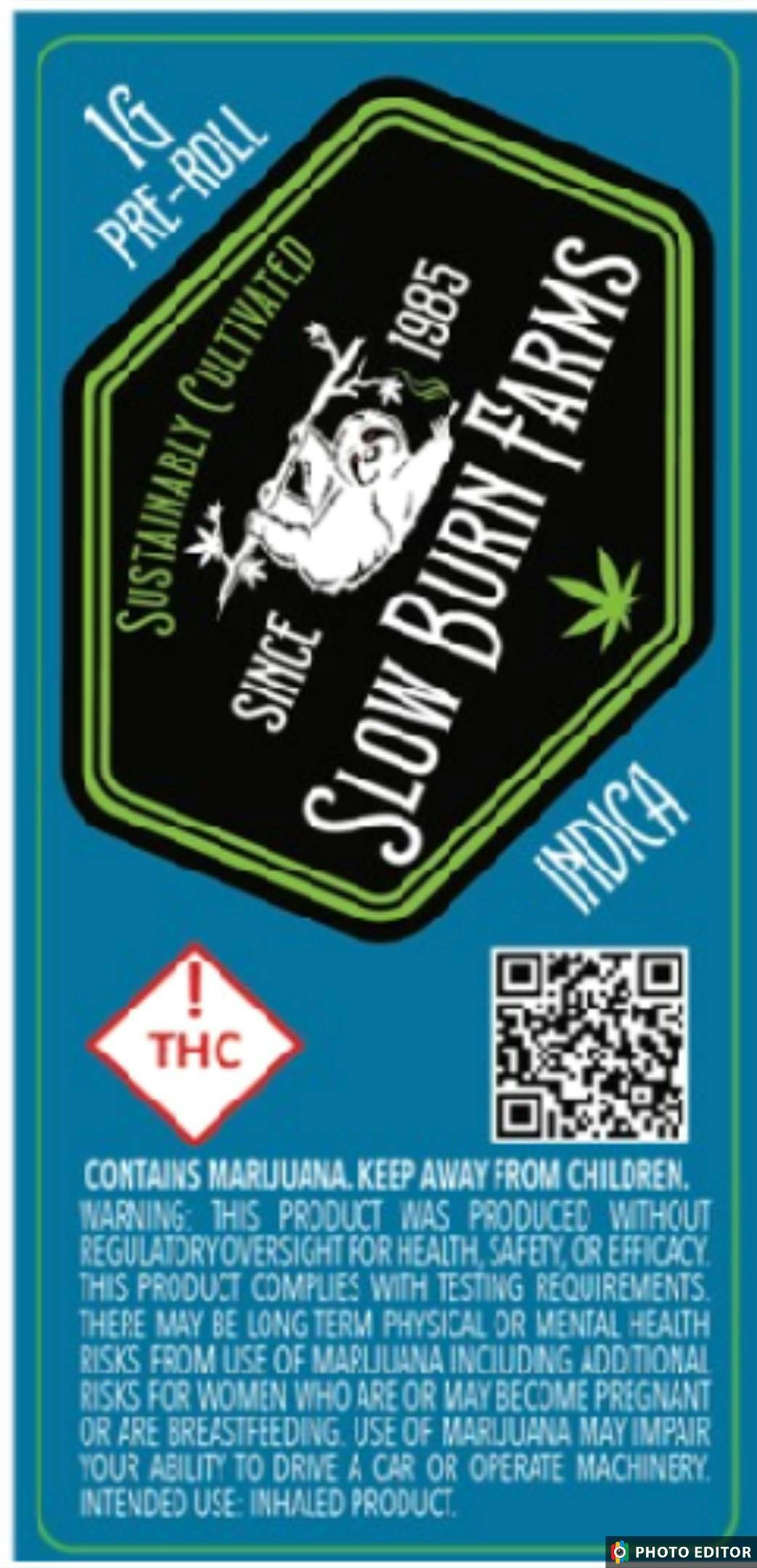 Photograph of product: Slow Burn Farms - Pre-roll 1g - Oui'd