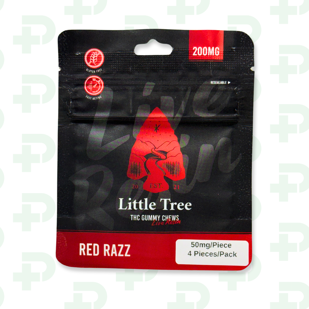 Photograph of product: Little Tree 200mg Live Resin Gummy Chews - Red Razz
