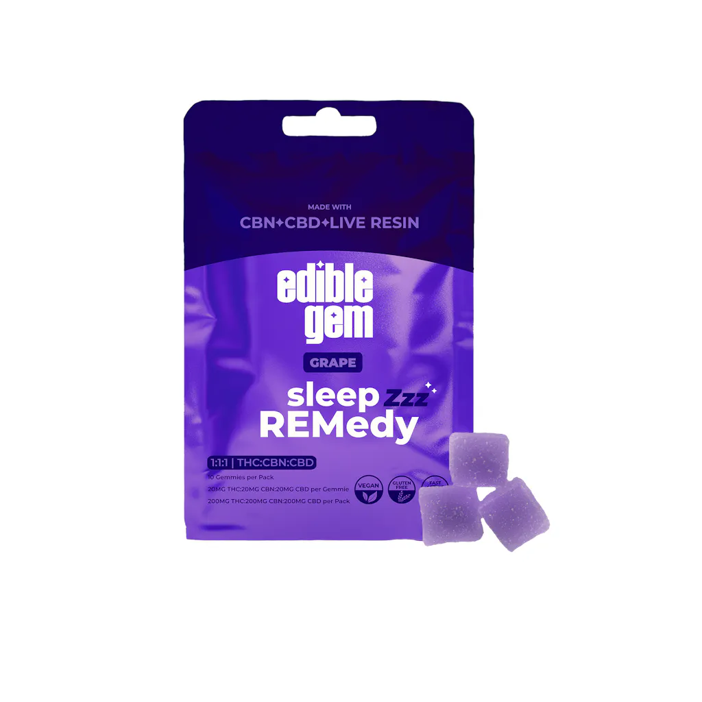 Photograph of product: Edible Gem - Sleep REMedy Grape 1:1:1 TH-oui:CBD:CBN - Live Resin Gummies - 200mg (I)