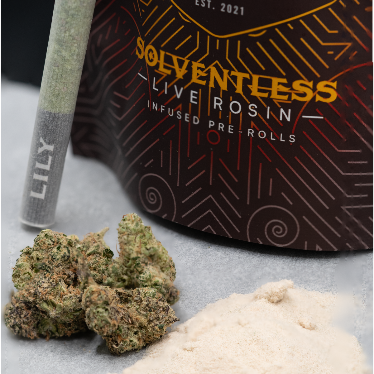Photograph of product: Lily Extracts | Spark Plug | Rosin Infused Pre-Roll | 1.2g