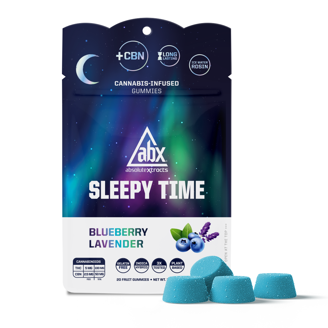 Photograph of product: ABX Sleepy Time Blueberry Lavender Gummies (5mg THC x 2mg CBN x 20ct) 100mg