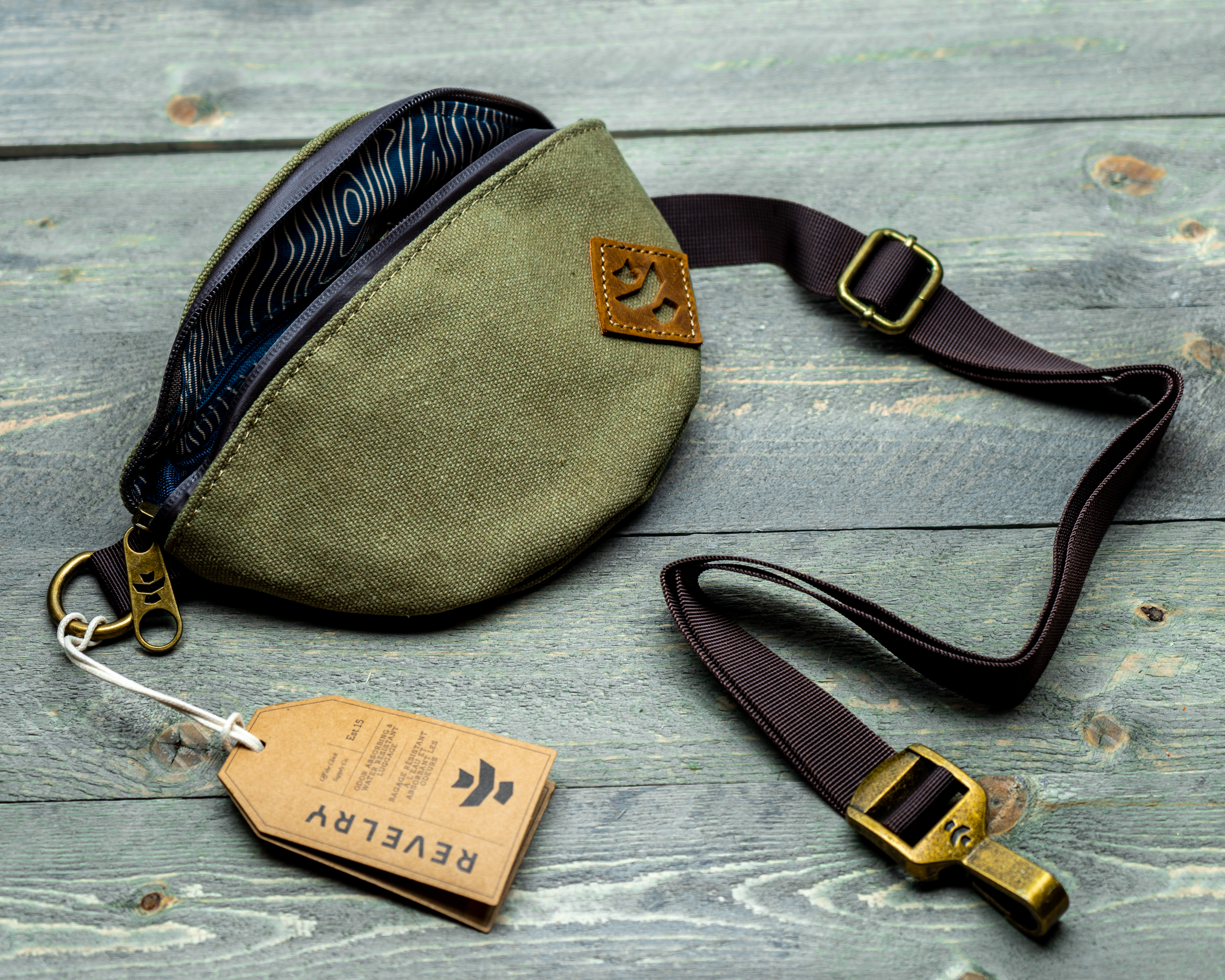 Photograph of product: Revelry Fanny Pack - $45 Striped Dark Grey