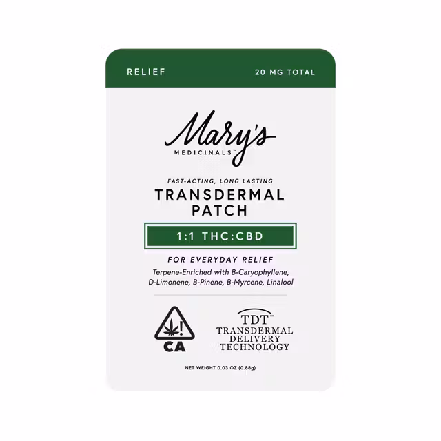 Photograph of product: Mary's Medicinals - Transdermal Patch - (20mg) - 1:1 CBD+TH-oui - **RELIEF** (3/$25)
