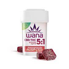 Photograph of product: Wana - 5:1 CBD/THC Pomegranate Blueberry Gummy