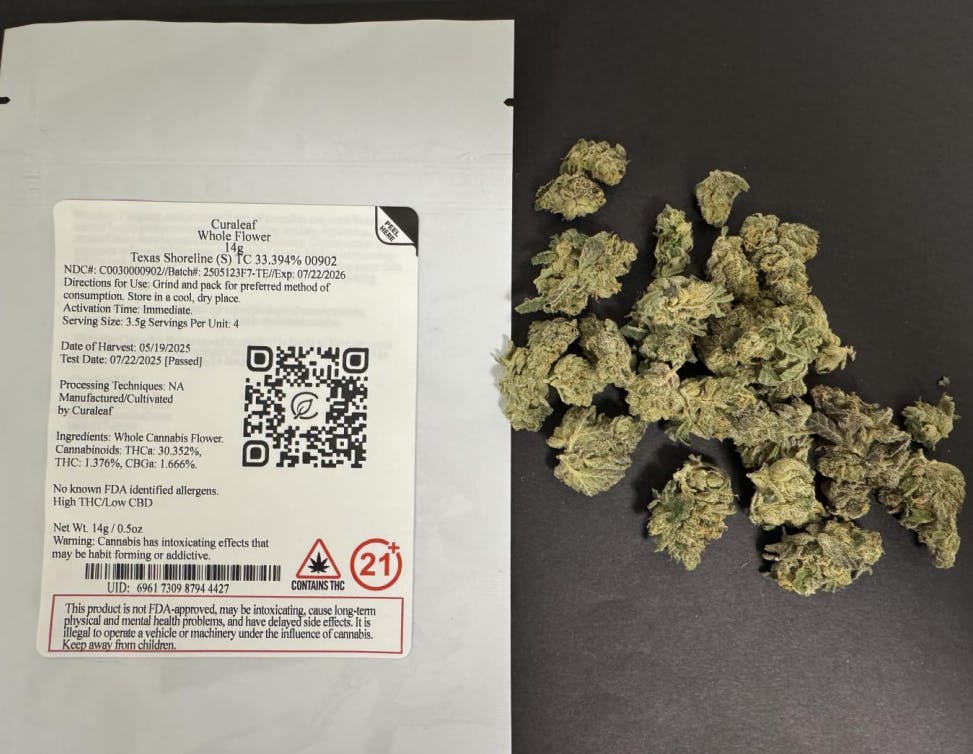 Photograph of product: Curaleaf Whole Flower 14g Texas Shoreline (S) 00902