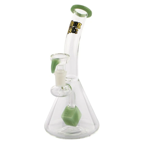 Photograph of product: Daze | Thug Life | 7" Cube Perc Green Glass Water Pipe