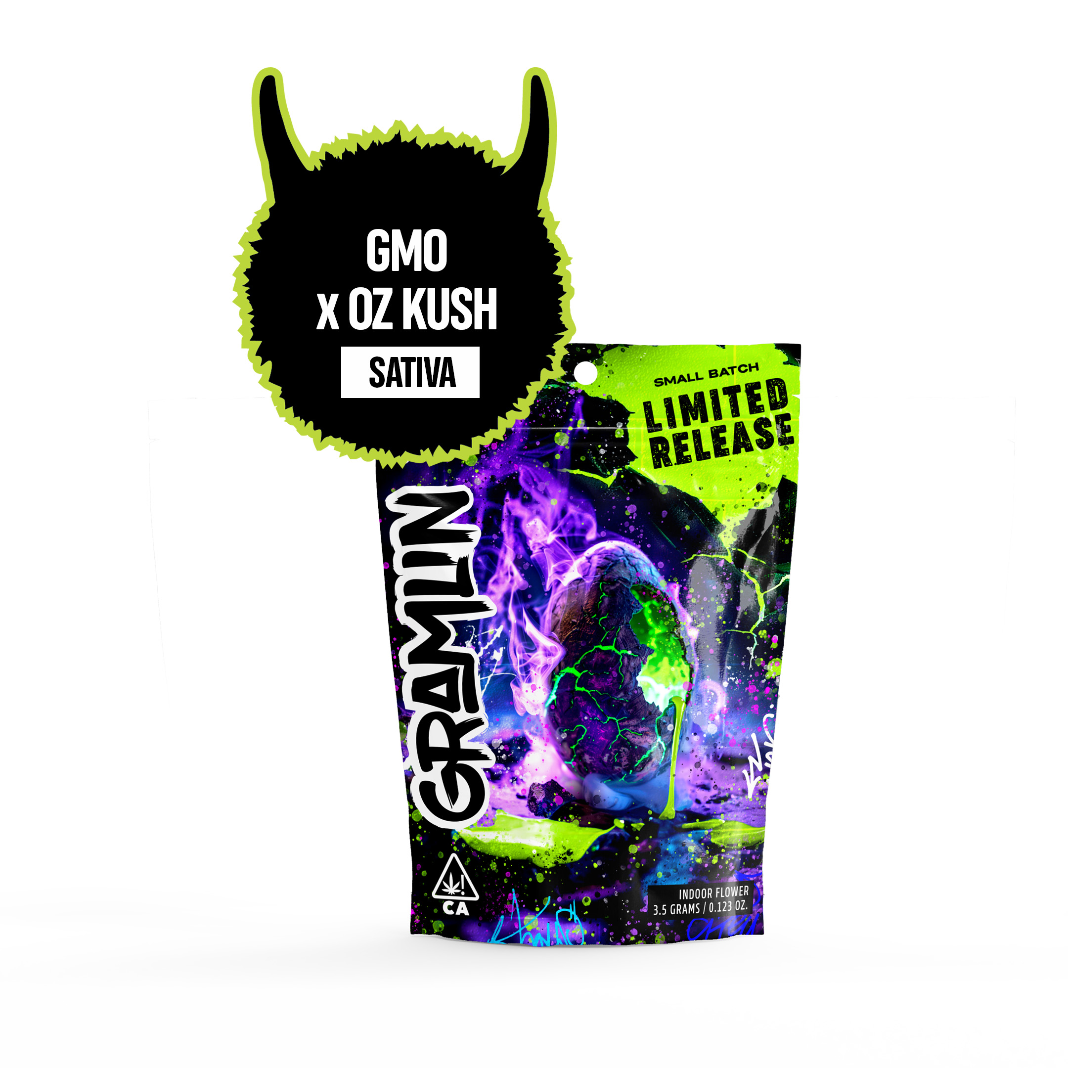 Photograph of product: GRAMLIN LIMITED RELEASE FLOWER - GMO X OZ KUSH 3.5G