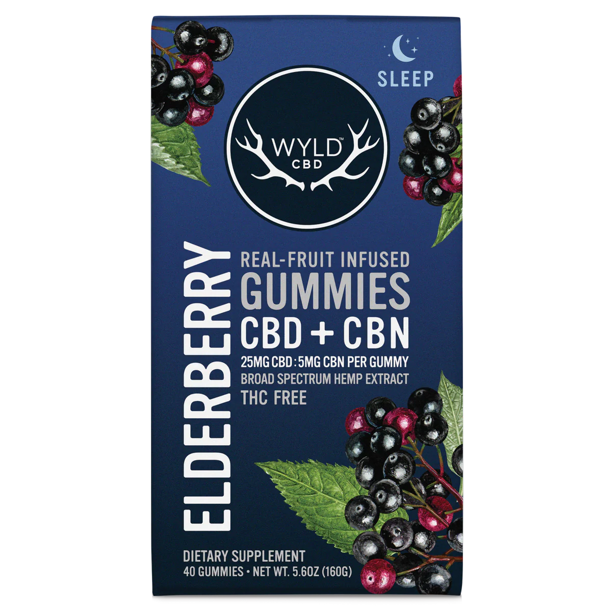 Photograph of product: Wyld CBD | Elderberry CBD:CBN Gummies | 1000mg CBD/200mg CBN THC-Free | SLEEP | 40ct (25mg CBD per)