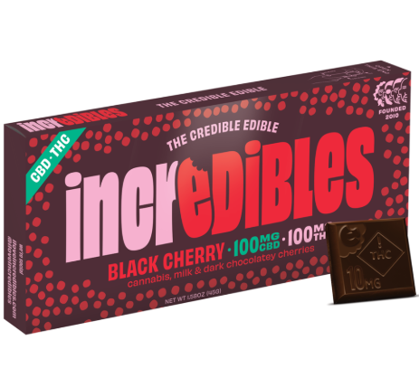 Photograph of product: Black Cherry Chocolate Bar | 1cbd : 1thc | 10pc | 200mg