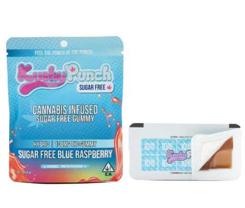 Photograph of product: Kushy Punch Sugar Free Blue Raspberry Gummy 100mg