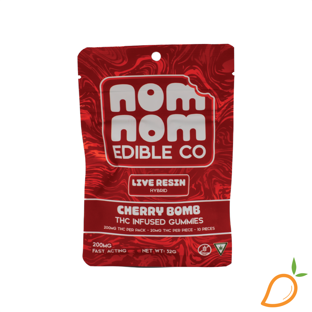Photograph of product: 200mg Cherry Bomb Live Resin Gummies Nom Nom