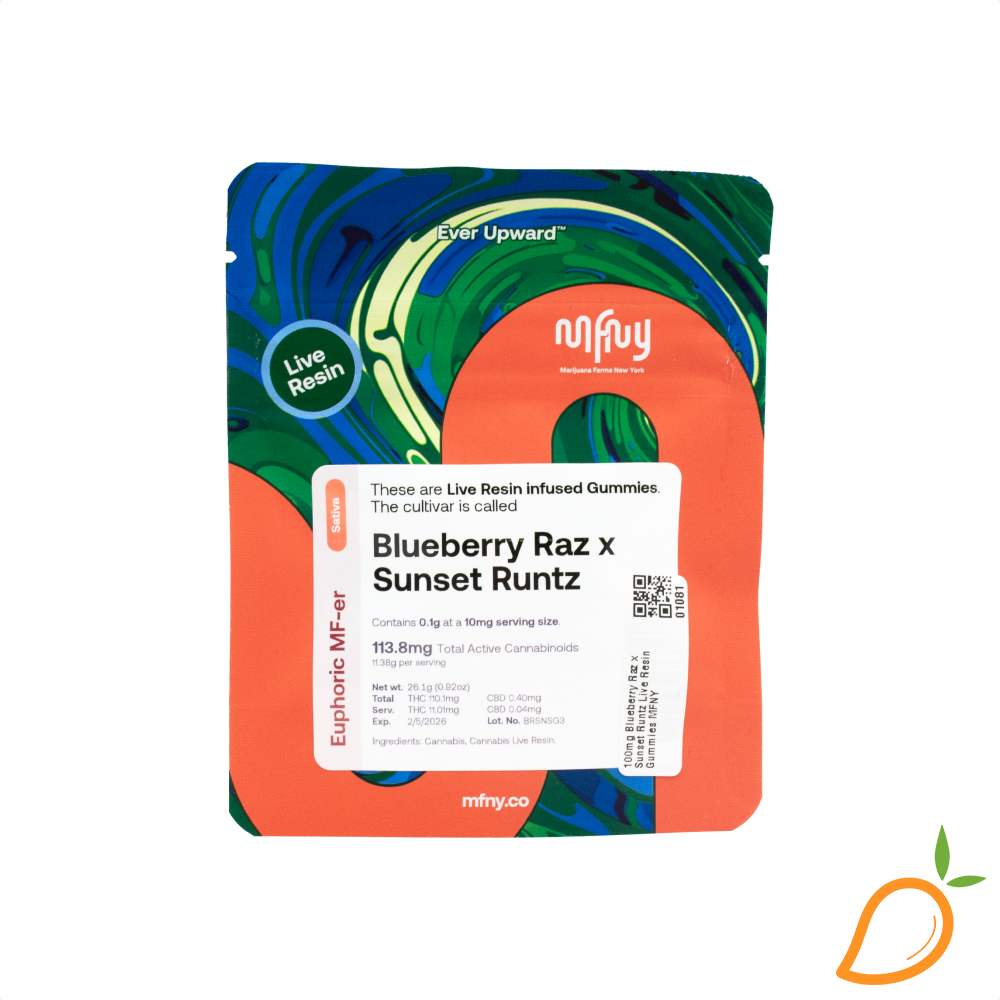 Photograph of product: 100mg Blueberry Raz x Holy Roller Live Resin Gummies MFNY