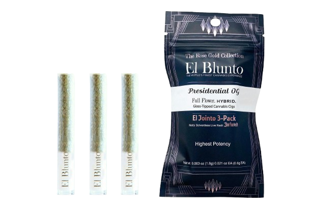 Photograph of product: El Blunto by Albert Einstone's | Presidential Og Live au chocolat Infused Pre-Rolls (3 Pack) | 1.8g