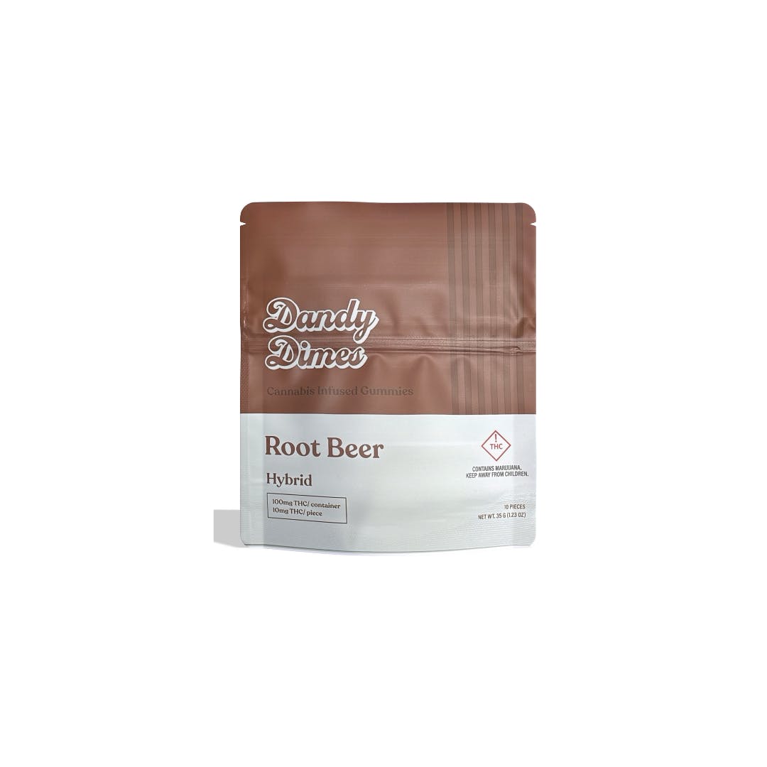 Photograph of product: Dandy Dimes Root Beer Hybrid Gummies 2000mg