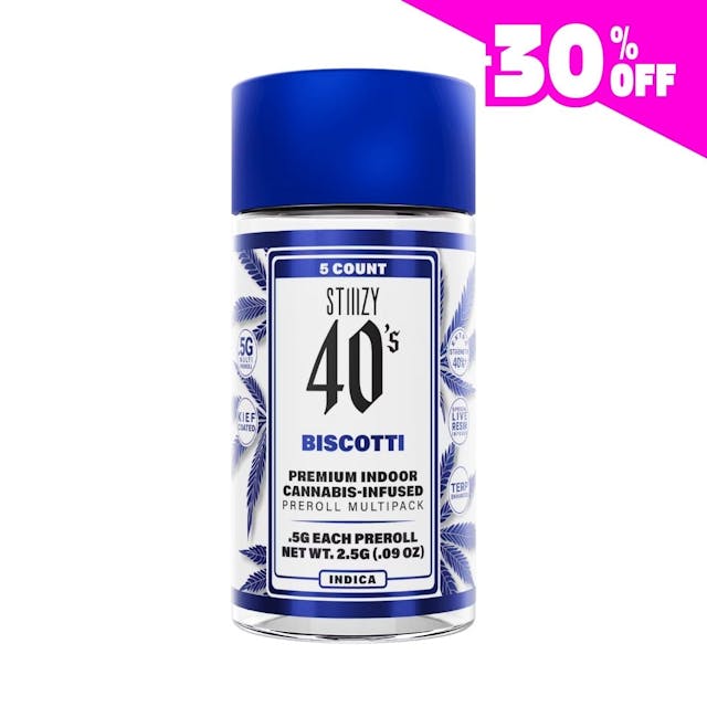 Photograph of product: Biscotti - 40's Infused Prerolls 5pk (2.5g) - 