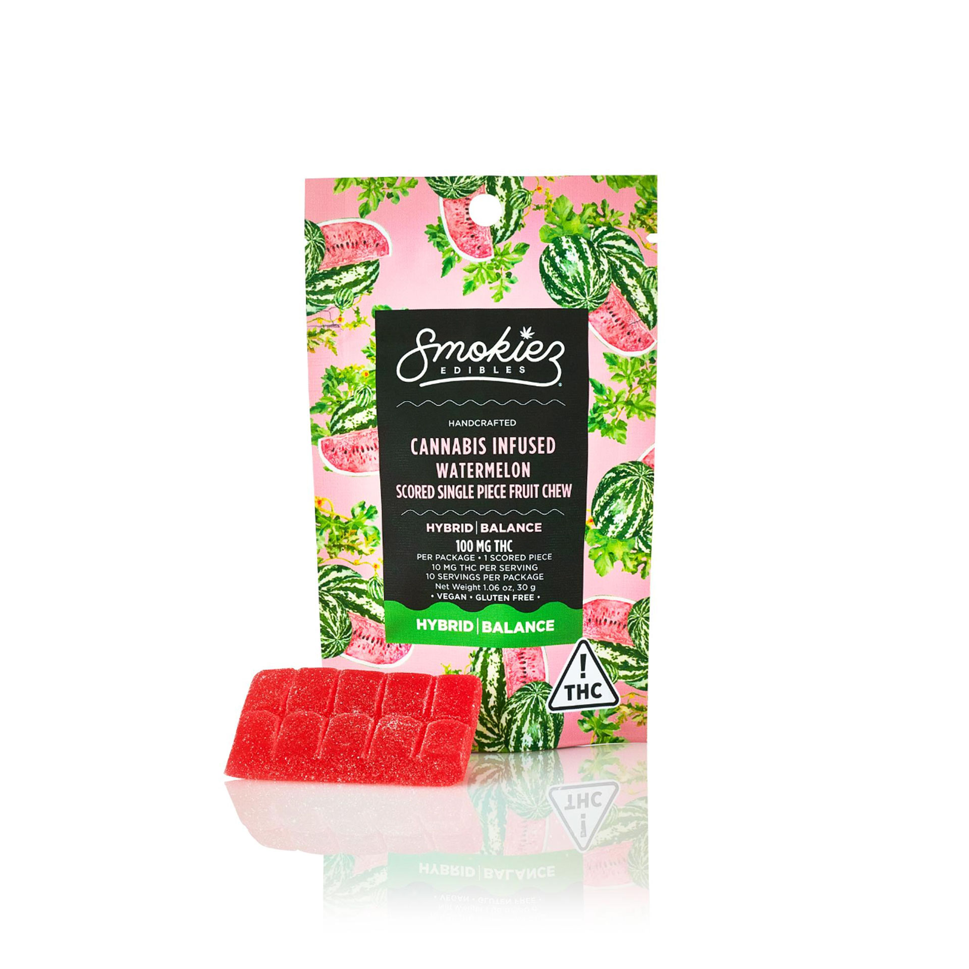 Photograph of product: Watermelon Hybrid Scored-Single Piece 100mg TH-oui Fruit Chew