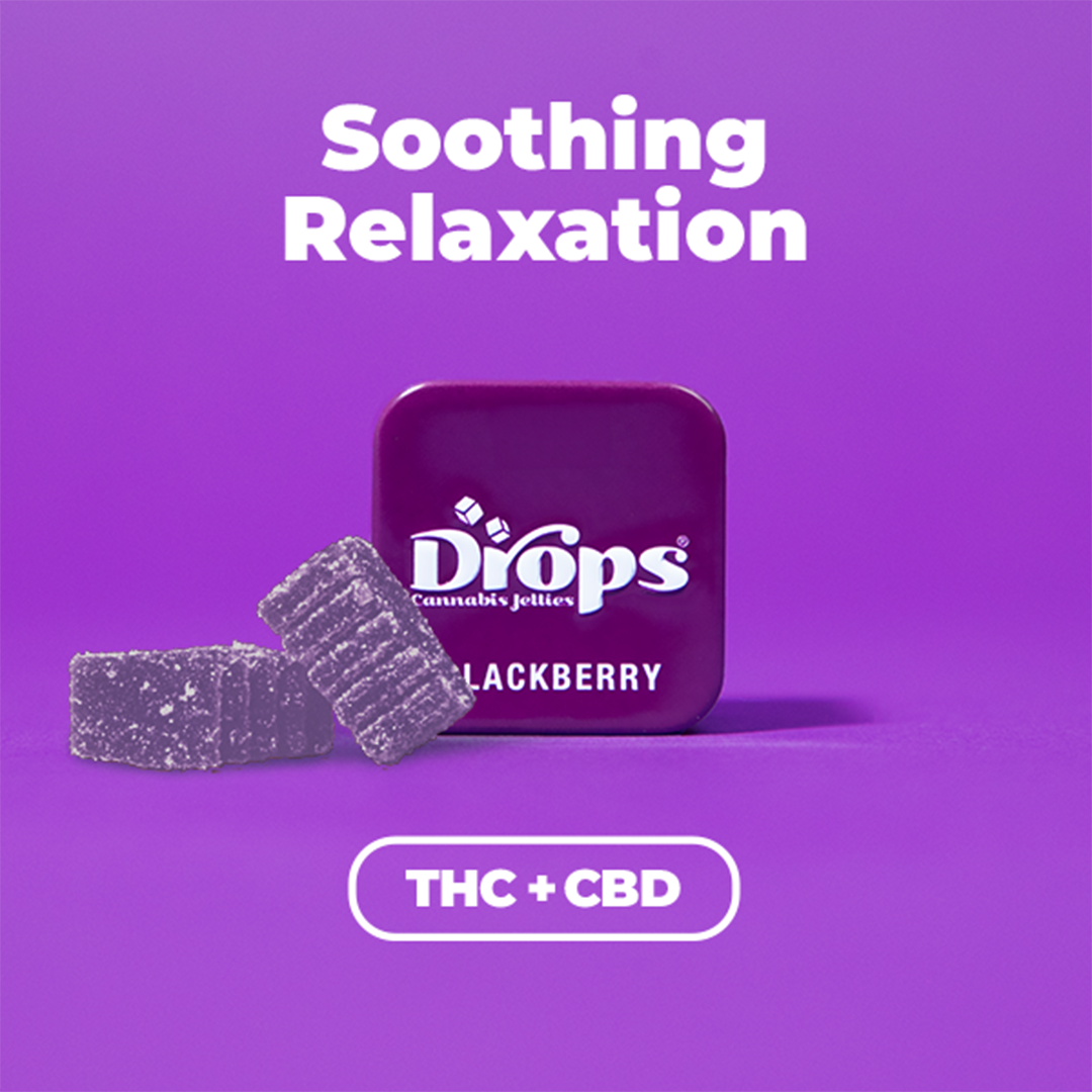 Photograph of product: Drops | CBD Jellies 2 Pieces | Blackberry (Heavy) | 2:1