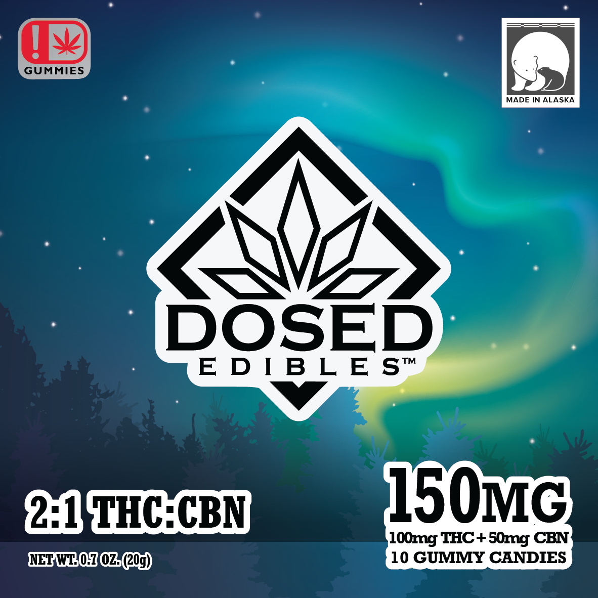 Photograph of product: Dosed Edibles Gummies | 2:1 TH-oui:CBN | 100mg | 10pk