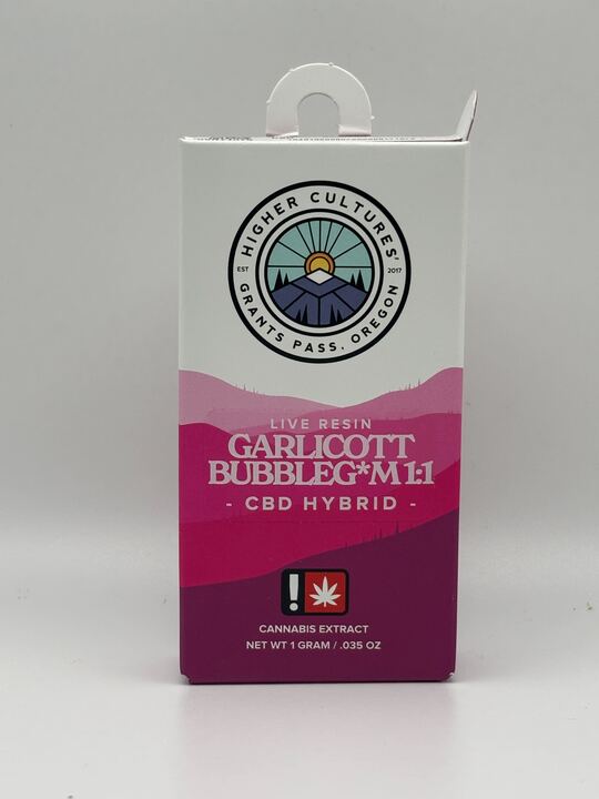 Photograph of product: Live Resin | 510 Thread | Garlicott Bubblegum 1:1 CBD | 1g