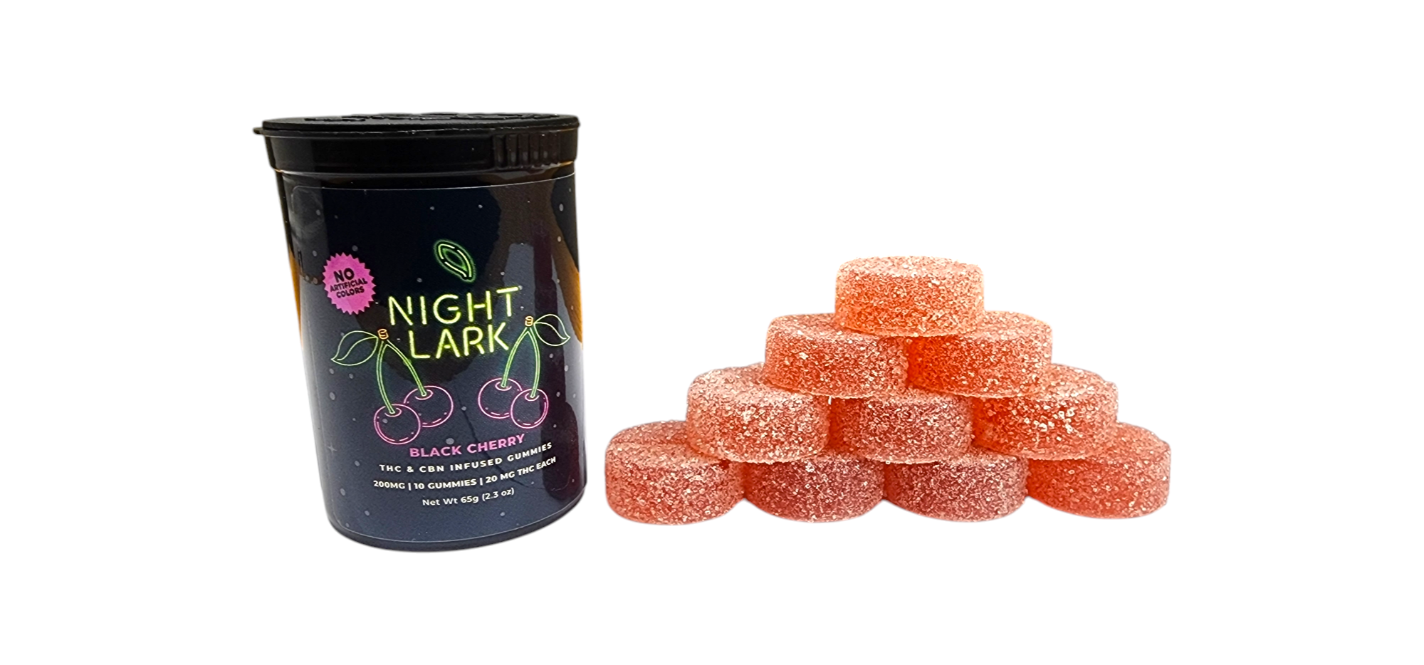 Photograph of product: 20mg ALT Cannabinoid Gummies - Night Lark Black Cherry (10 Pack) - HSE
