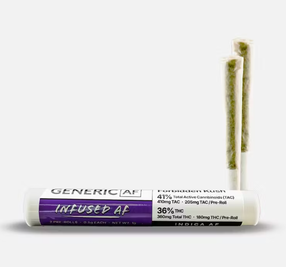 Photograph of product: Generic AF | Forbidden Kush Oui'd Blend | Infused Pre-roll 2pk