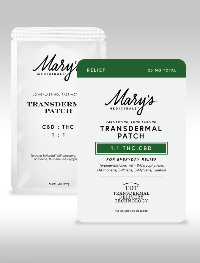 Photograph of product: Mary's Medicinals | Relief | Transdermal Patches | 10mgCBD:10mgTH-oui