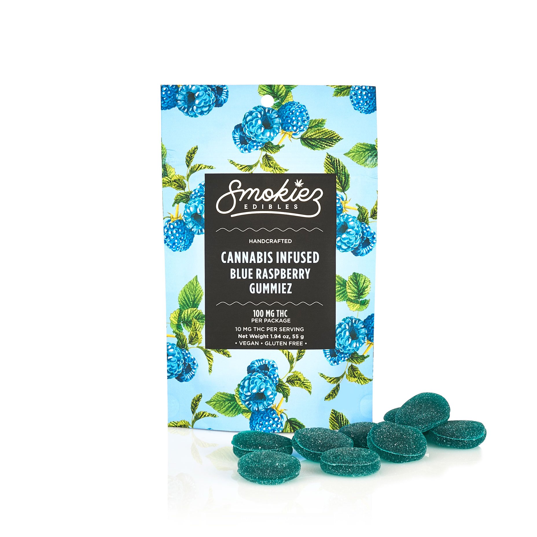 Photograph of product: Smokiez Gummies Sweet Blue Raspberry 100mg 10pk